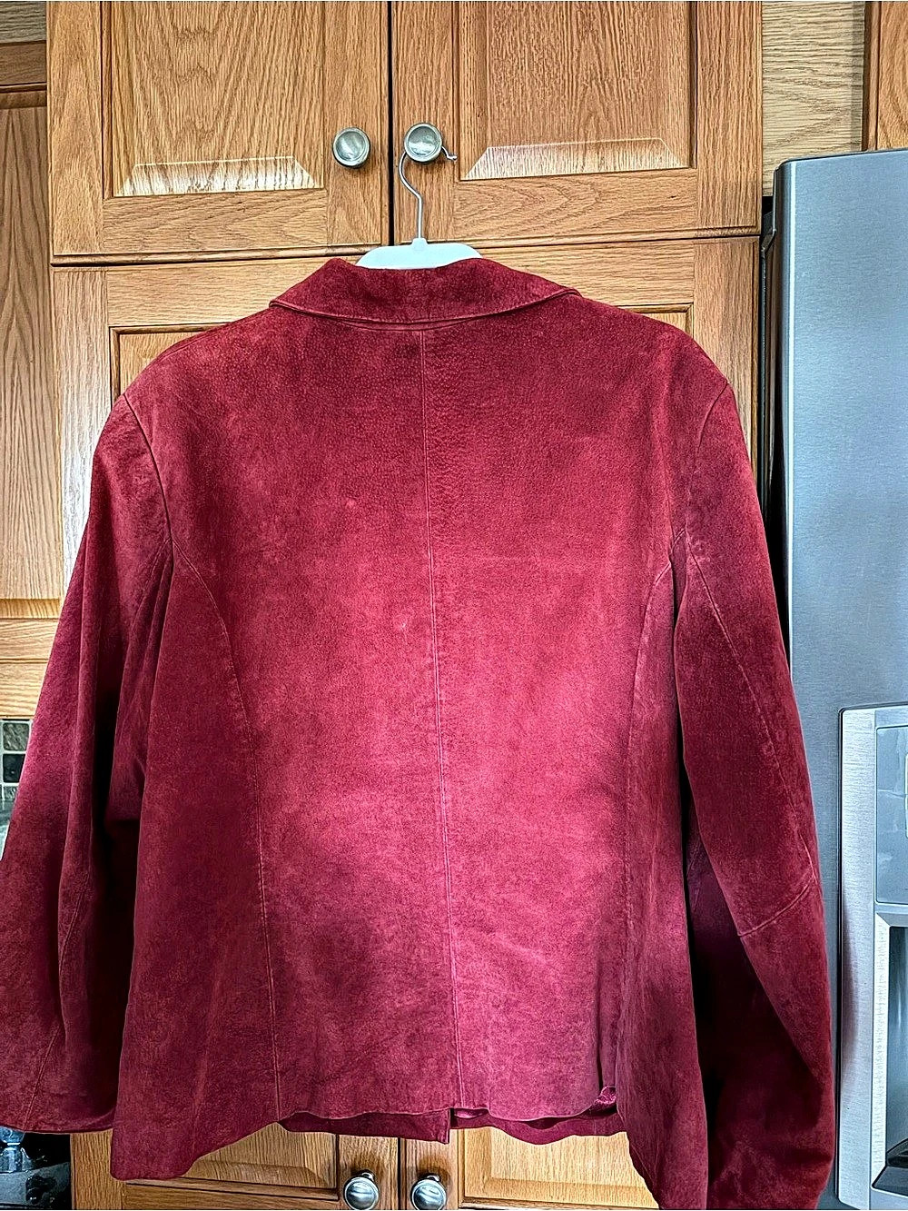 Guillaume Genuine Suede Leather Jacket Raspberry Red Button Front. - Picture 3 of 6